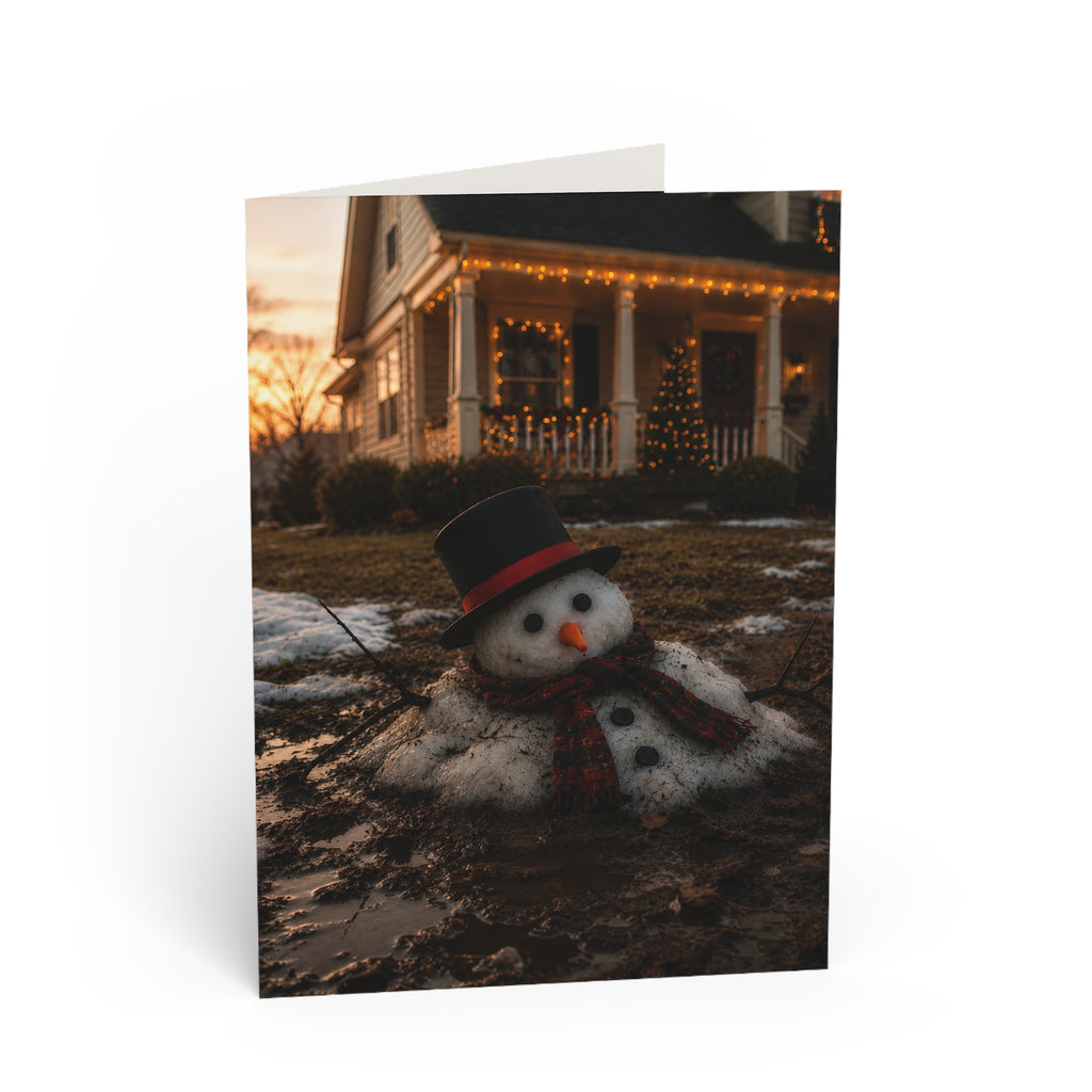 Thaw / He didn't disappear overnight. He simply became part of the landscape. The lights are still on. The wreath is still hanging. But winter has already started saying goodbye. / Holiday Greeting Card