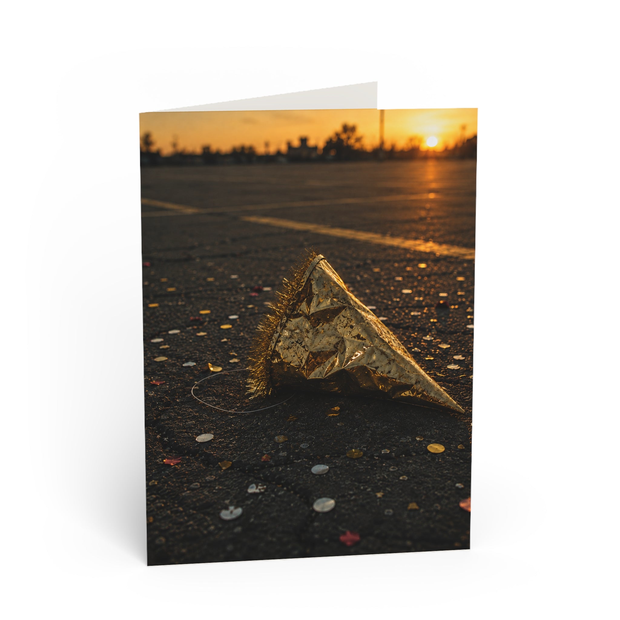 Closing Time / Greeting Card — Sunny Sunset Party Aftermath (Balloon & Confetti)