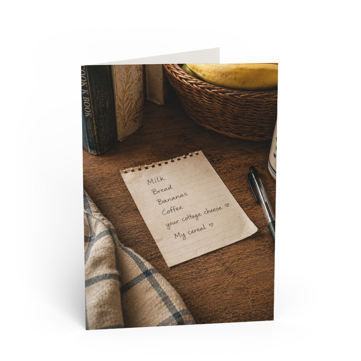 Knowing / The list begins with groceries. It ends with a love story. / Greeting Card