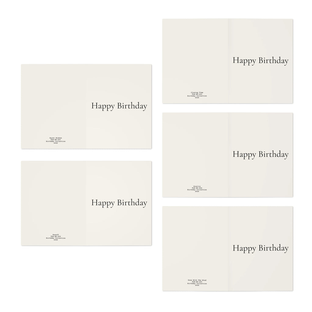 Moody Fine Art Greeting Cards 5-Pack — Autumn Sunset, Burnt Cake, Lost Party, Fallen Flowers