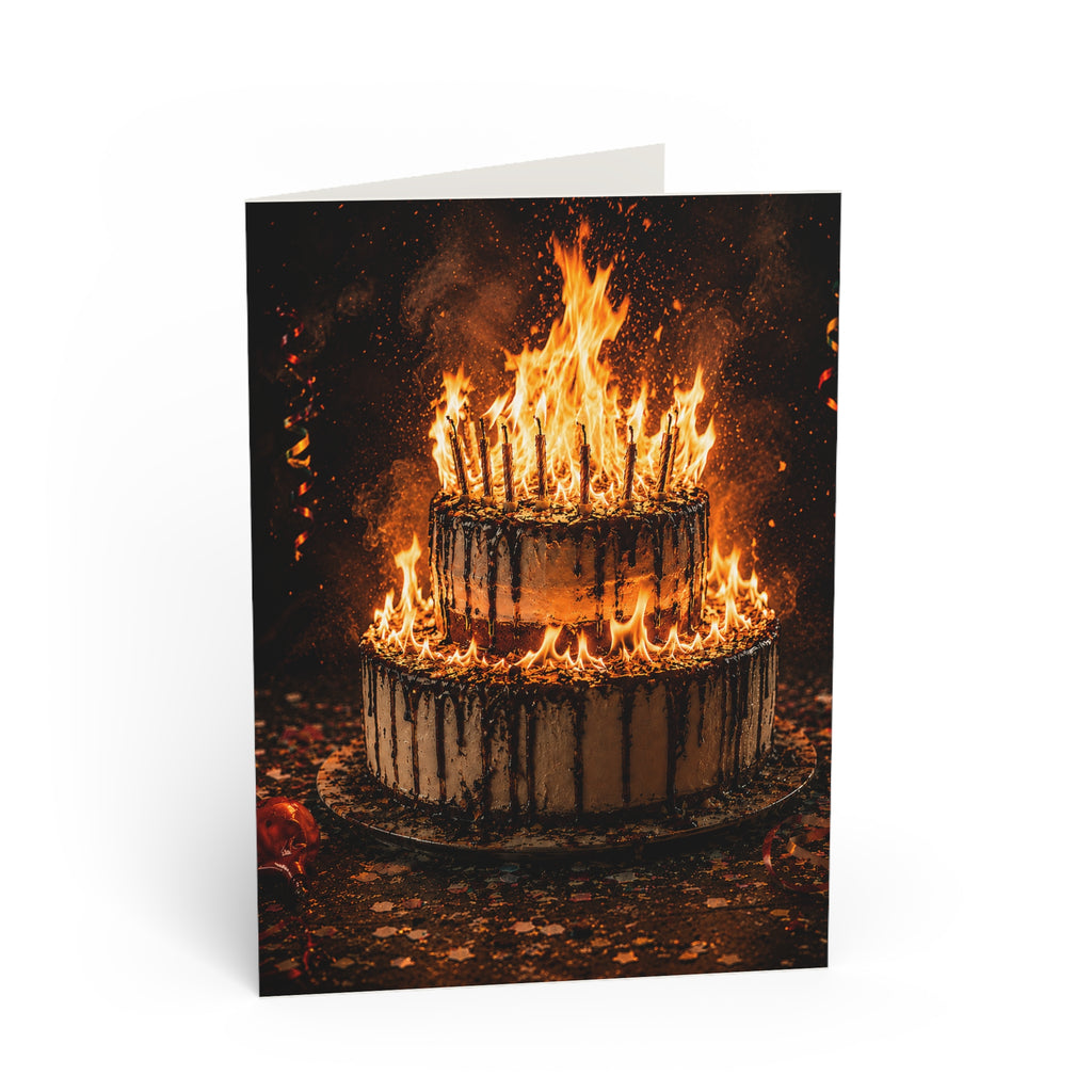Burnt Wishes / Birthday Card — Fiery Burning Cake Photo Greeting Card (Dark Moody Aesthetic)
