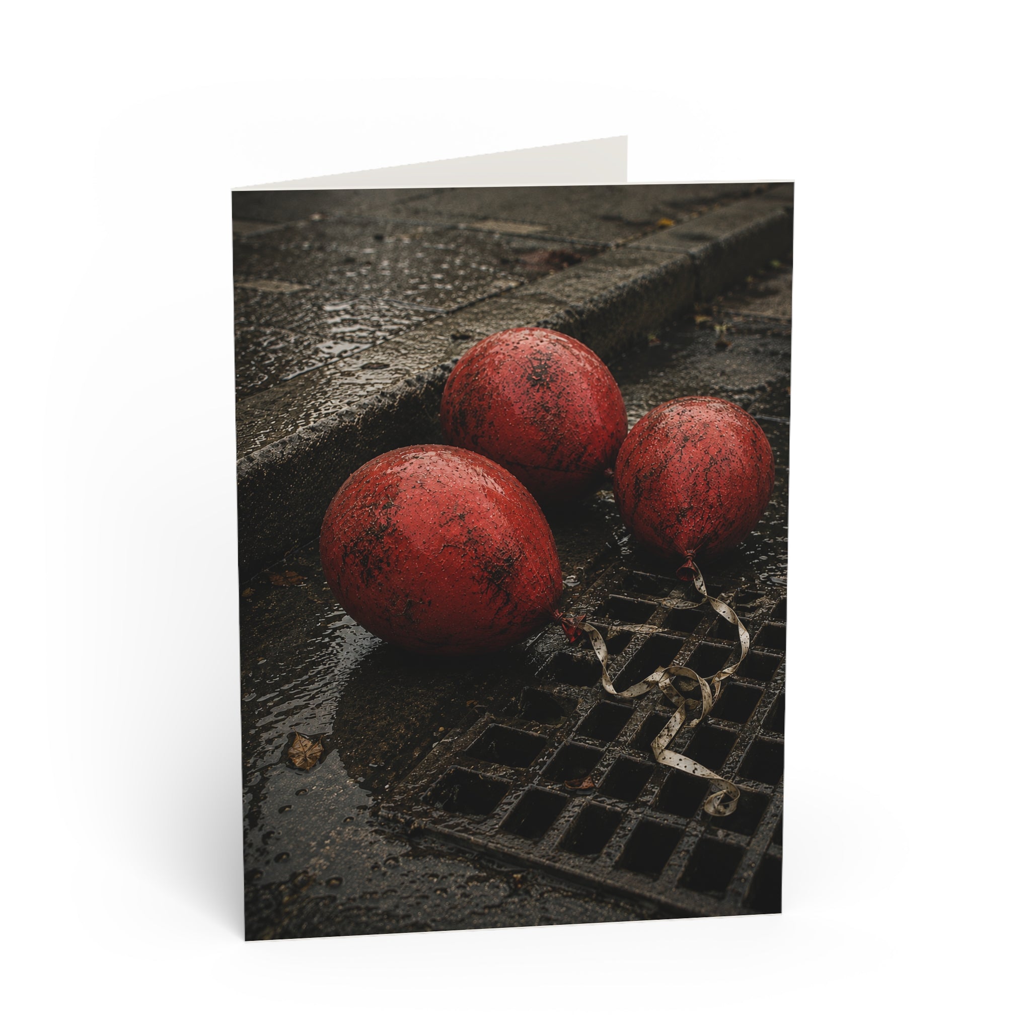 Runoff /Greeting Card — Moody Red Balloons Photo (The Last Balloon)