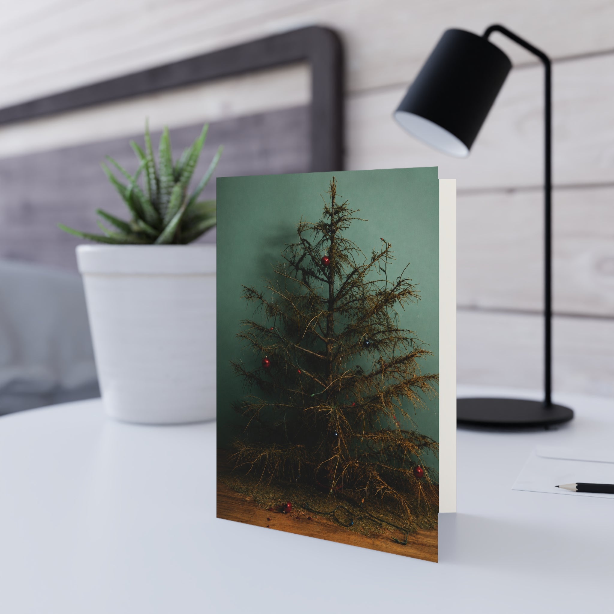 Afterglow / The tree doesn't stop being beautiful just because Christmas is over. Its branches sag a little. The needles collect on the floor. For a few quiet days, it simply stands there, holding the last echoes of the season. / Holiday Greeting Card