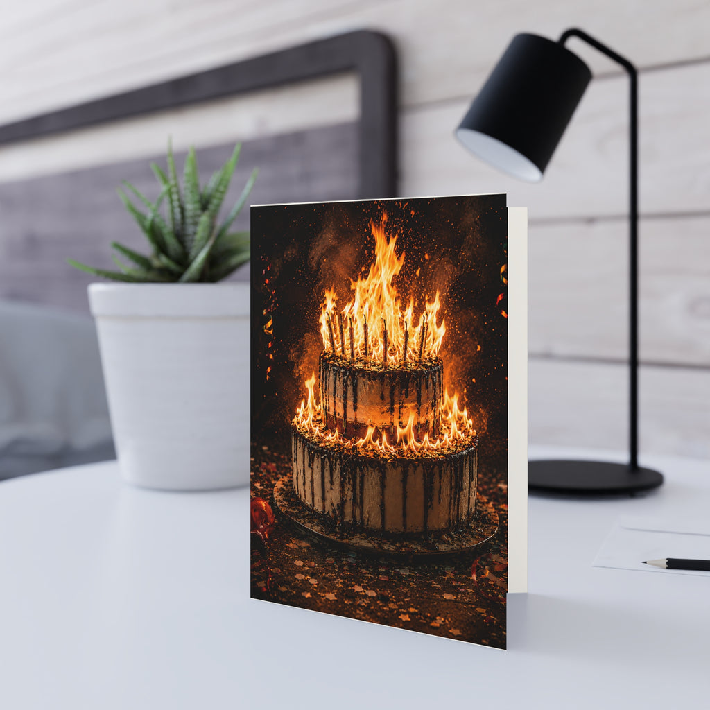 Burnt Wishes / Birthday Card — Fiery Burning Cake Photo Greeting Card (Dark Moody Aesthetic)