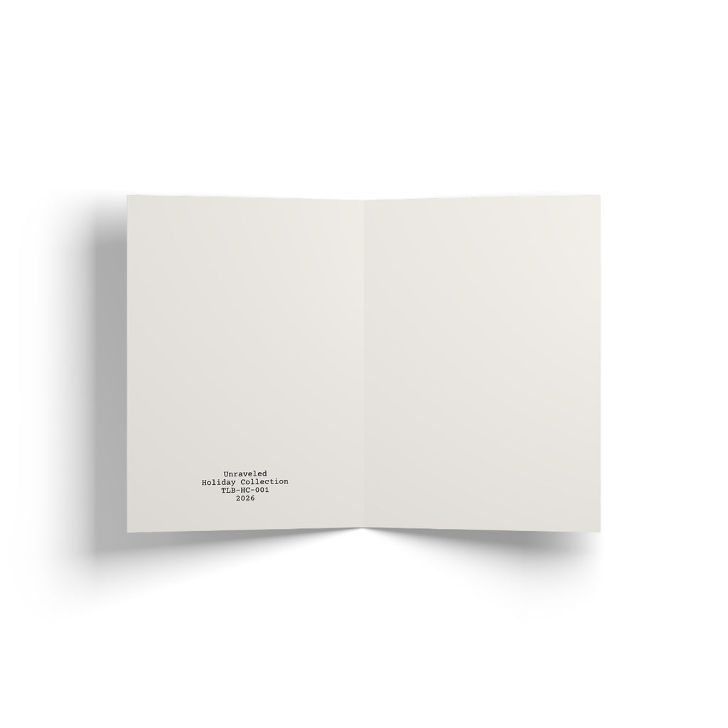 Unraveled. There's a nice irony to it. The lights are literally tangled, but the person who tried to untangle them has become the one who's unraveled. Christmas Tree Lights Greeting Card — Cozy Minimal Holiday Card
