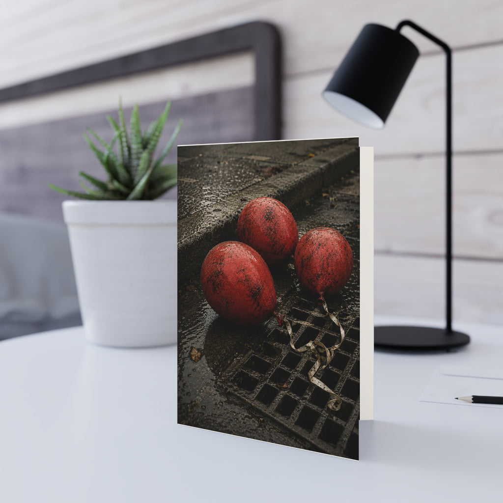 Runoff /Greeting Card — Moody Red Balloons Photo (The Last Balloon)