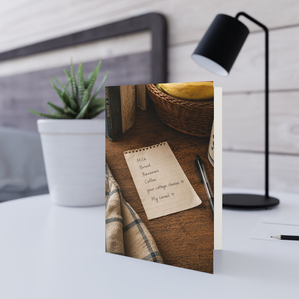 Knowing / The list begins with groceries. It ends with a love story. / Greeting Card